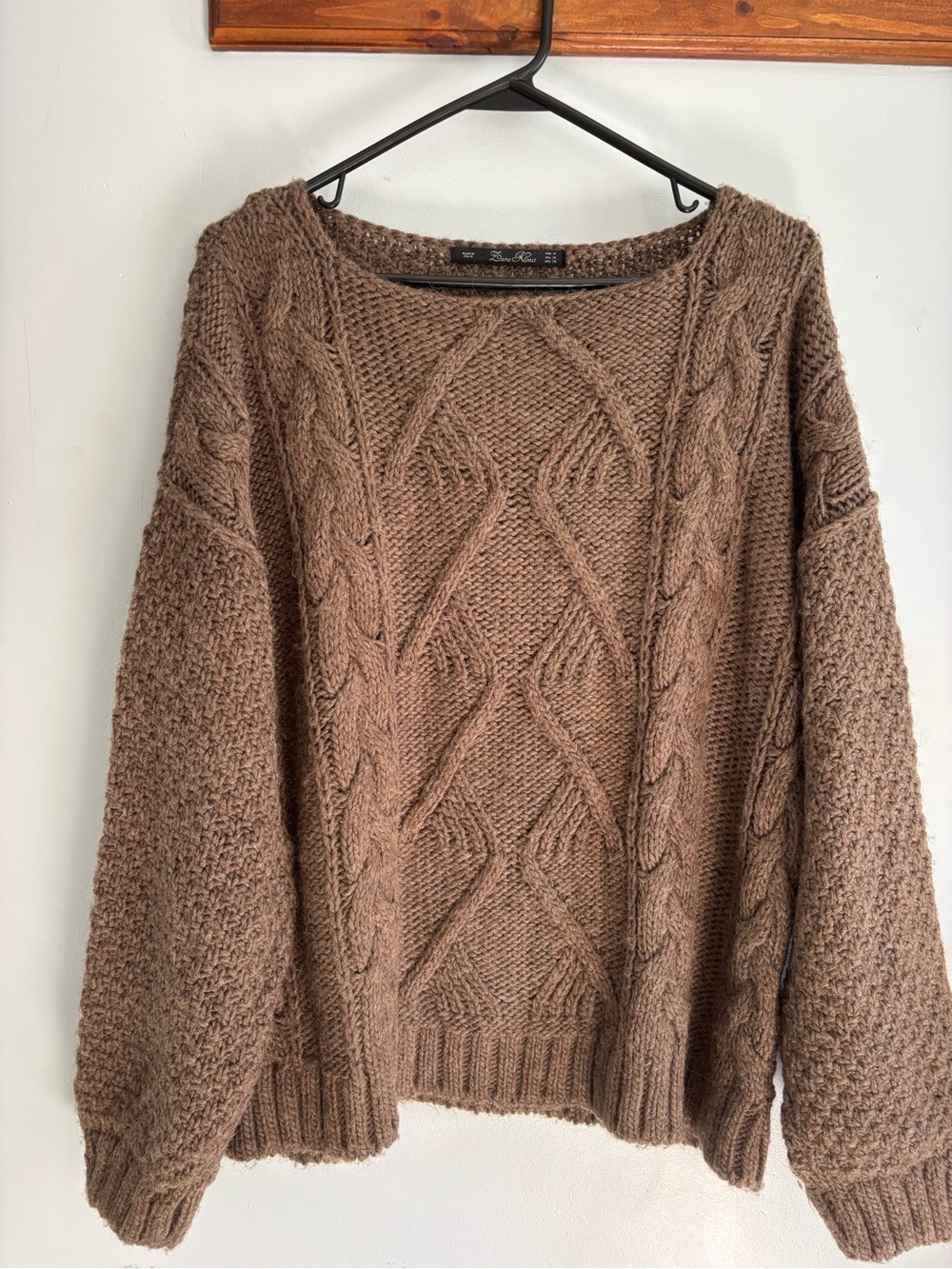 Zara Taupe Cable Knit Scoop Neck Sweater